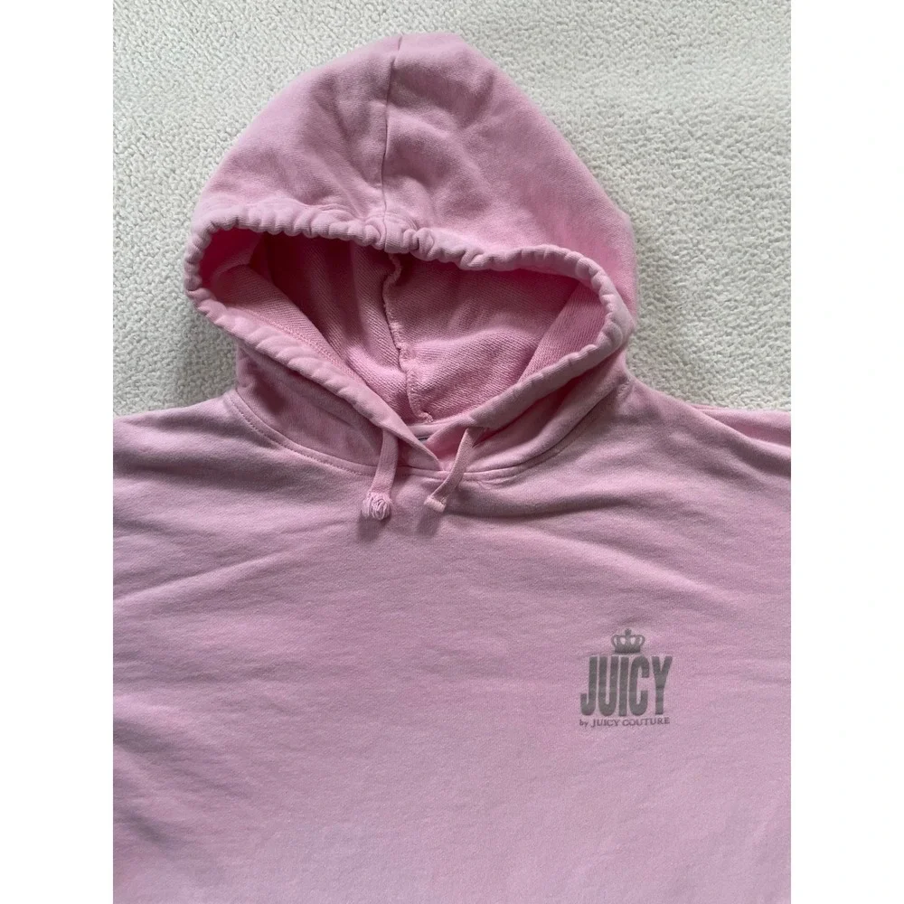 Juicy Couture Womens XL Hoodie Pink Silver Logo Graphic Pullover Sweatshirt